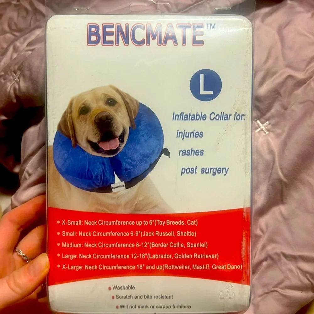 NIB BENCMATE Large blue Inflatable Dog Collar